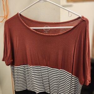 Women's Rust and Black Striped Scoop Neck Top